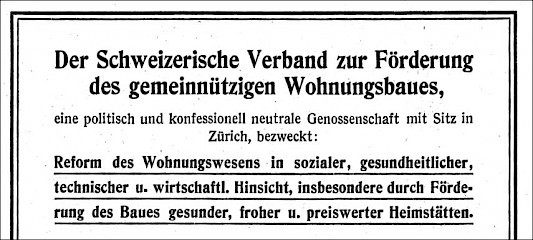 Geschichte Wohnbaugenossenschaften Schweiz - 1919